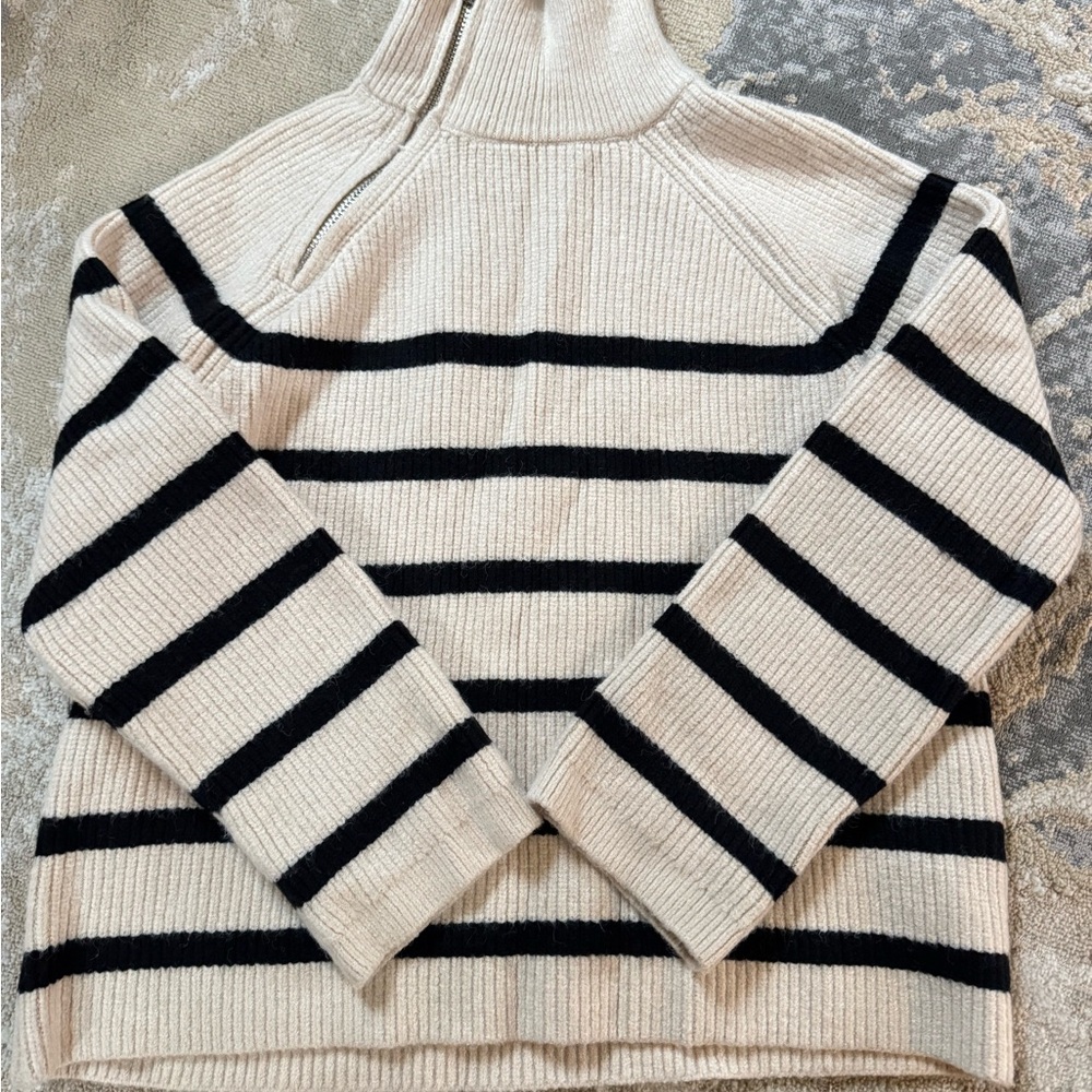 Zara Black and Cream Striped Turtleneck Sweater